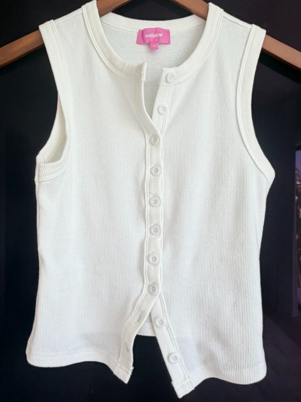 Edikted White Basel Button Up Tank Top XS